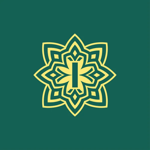 イエローグリーンモダンでエレガントな初期の文字 私は対称的な花の美学ロゴ — ストックベクタ
