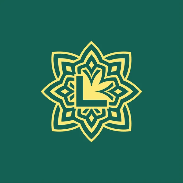 Geel Groen Modern Elegant Initialen Letter Symmetrisch Bloemen Esthetisch Logo — Stockvector
