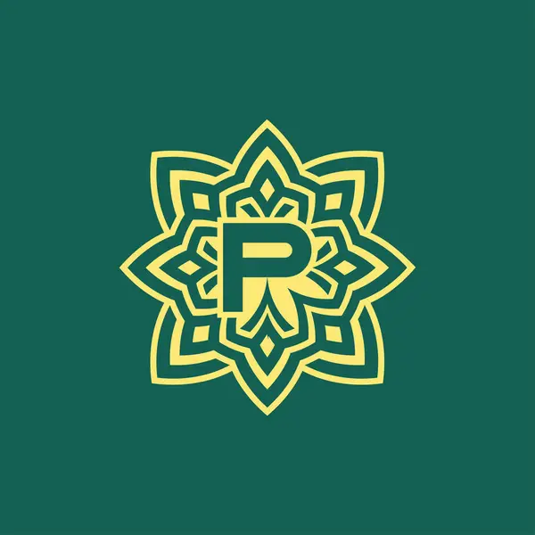 Amarelo Verde Moderno Elegante Letra Inicial Simétrico Logotipo Estético Floral — Vetor de Stock