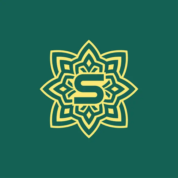 Amarelo Verde Moderno Elegante Inicial Letra Logotipo Estético Floral Simétrico —  Vetores de Stock