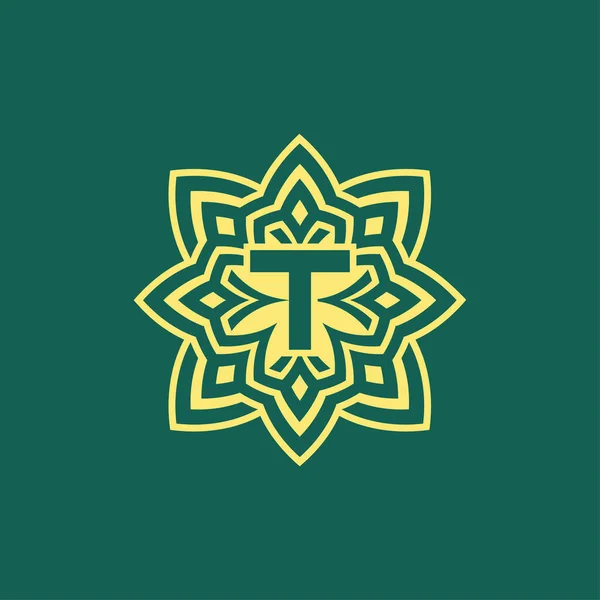 Gelb Grün Modern Und Elegant Anfangsbuchstabe Symmetrisch Florales Ästhetisches Logo — Stockvektor
