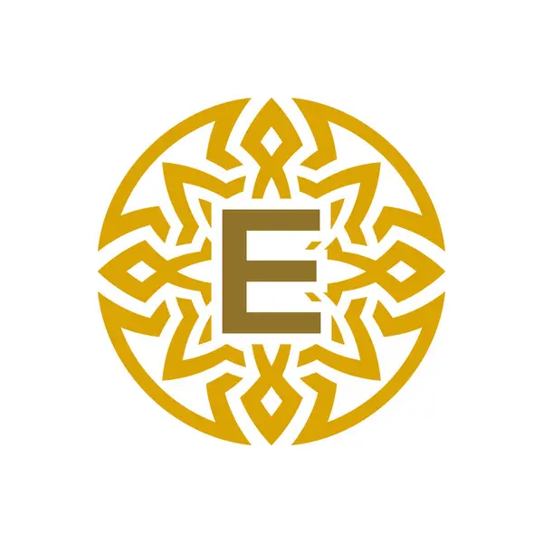 Elegancki Emblemat Odznaka Początkowa Litera Etniczny Starożytny Wzór Koło Logo — Wektor stockowy