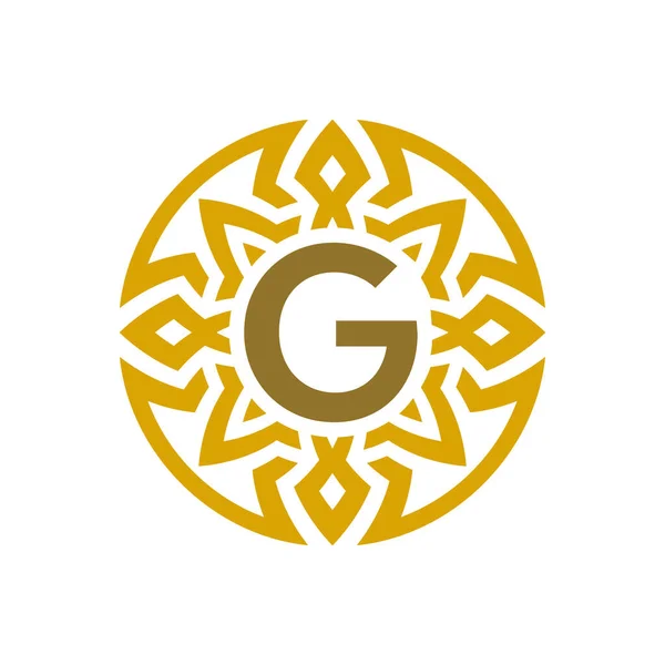 Emblema Elegante Insignia Inicial Letra Patrón Étnico Antiguo Círculo Logotipo — Archivo Imágenes Vectoriales