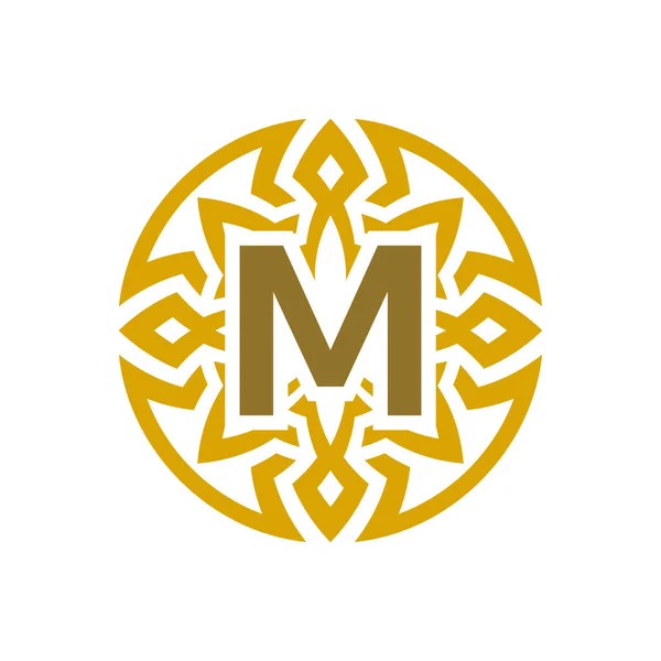 Emblema Elegante Crachá Inicial Letra Étnico Antigo Padrão Círculo Logotipo — Vetor de Stock