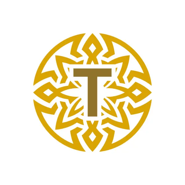 Emblema Elegante Insignia Inicial Letra Patrón Étnico Antiguo Círculo Logotipo — Vector de stock