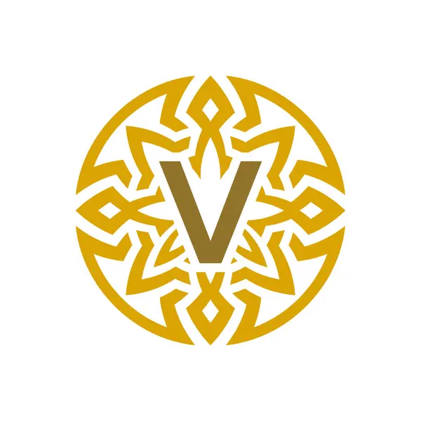 Elegant Emblem Badge Initial Letter Ethnic Ancient Pattern Circle Logo — Stock Vector