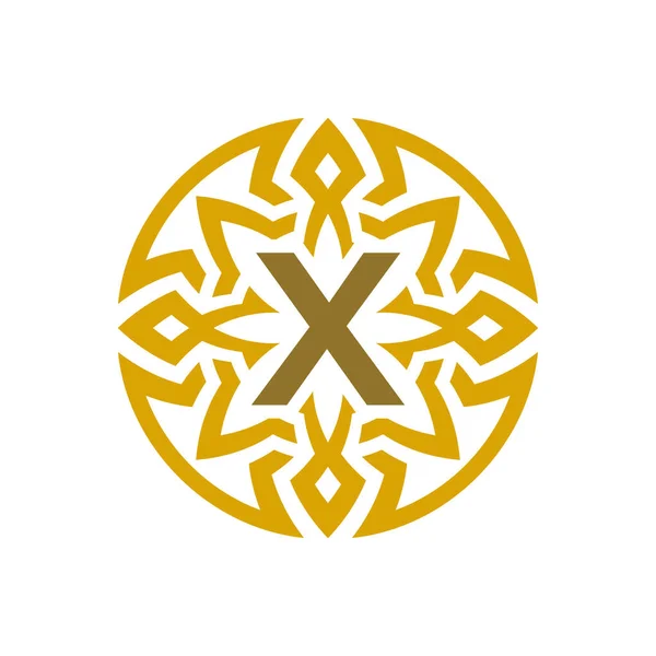 Emblema Elegante Insignia Inicial Letra Patrón Étnico Antiguo Círculo Logotipo — Vector de stock