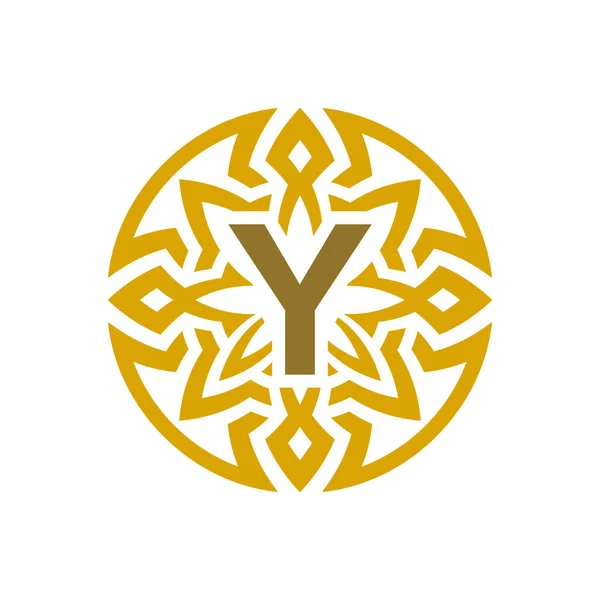 Elegante Emblema Insignia Inicial Letra Patrón Étnico Antiguo Círculo Logotipo — Vector de stock