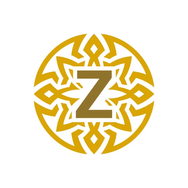 Elegant Emblem Badge Initial Letter Ethnic Ancient Pattern Circle Logo — Stock Vector