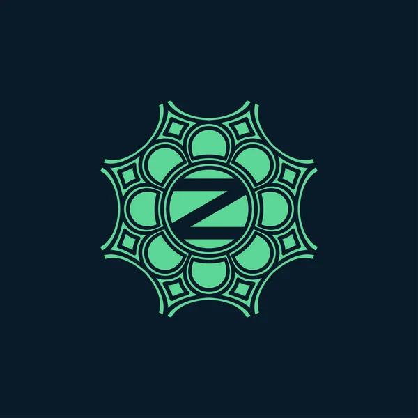モダンな花のメダルの文字Zアルファベットの円エンブレム自然のロゴ — ストックベクタ
