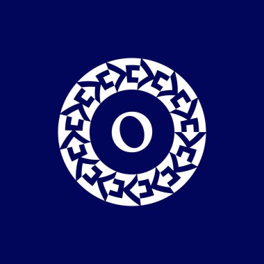 Logonun baş harfleri O. Modern ve zarif daire amblemi. Süslü dairesel amblem. aynı desen amblemi