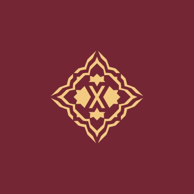 Modern ve zarif ilk harf X süslemeli çerçeve alfabesi logosu