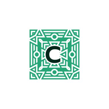 İlk harf C süslemeli kare patteern çerçeve logosu
