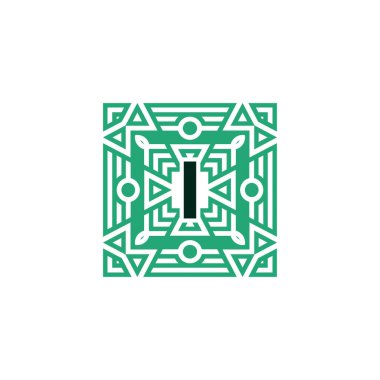 İlk harf I süslemeli kare patteern çerçeve logosu