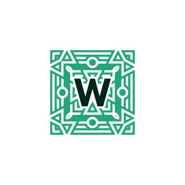 İlk harf W süslemeli kare patteern çerçeve logosu