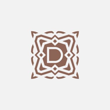 Baş harf D amblem logosu. Süslü soyut yıldız desenli çerçeve logosu
