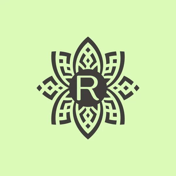 最初の文字 花の装飾的なボーダーフレームのロゴ — ストックベクタ