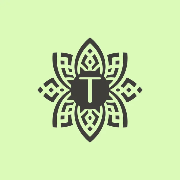 最初の文字 T花の装飾的な枠のロゴ — ストックベクタ
