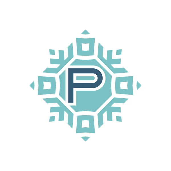 Letra Inicial Copo Nieve Abstracto Emblema Cuadrado Logotipo — Vector de stock