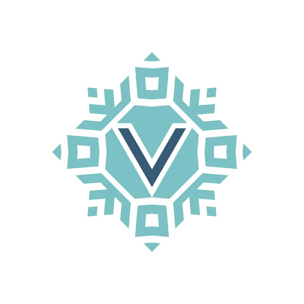 Carta Inicial Abstrato Floco Neve Logotipo Emblema Quadrado — Vetor de Stock
