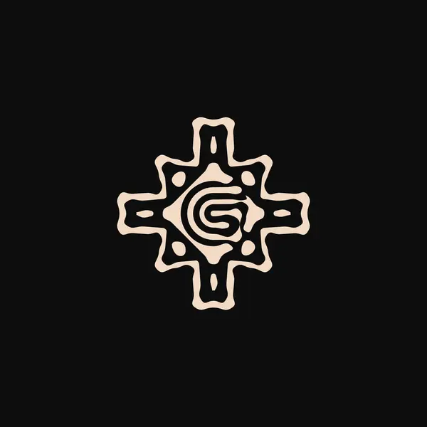 Первоначальная Буква Уникальный Племенной Этнический Орнамент Древняя Эмблема — стоковый вектор