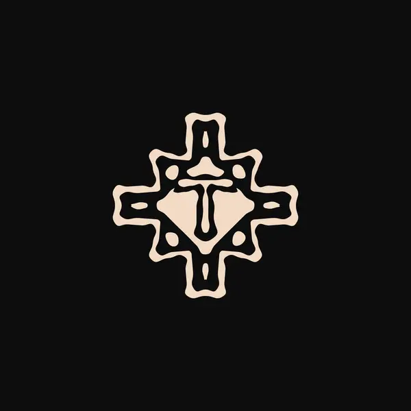 最初の文字Tロゴ ユニークな部族の民族的装飾 古代のエンブレム — ストックベクタ