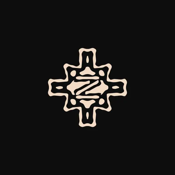 Baş Harf Logosu Benzersiz Etnik Kabile Süsü Antik Amblem — Stok Vektör
