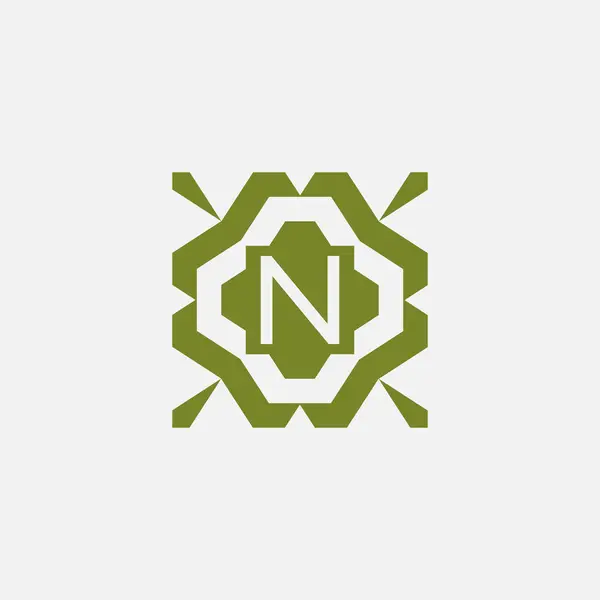首字母N装饰简朴的部落图案框架自然标识 — 图库矢量图片