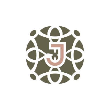 İlk harf J süslemeli zarif desen amblem çerçeve logosu