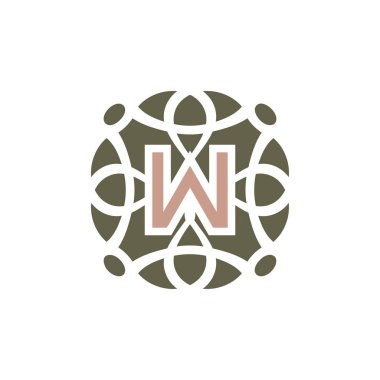 İlk harf W süslemeli zarif desen amblem çerçeve logosu