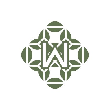 İlk harf W organik doğal yeşil alfabe logosu