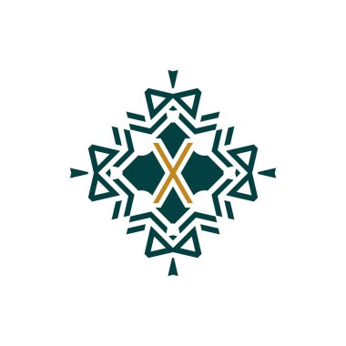 İlk harf X soyut antika desen amblem dekoratif logo