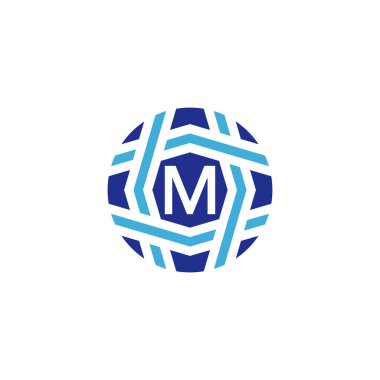 İlk harf M küre logosu Küresel Bağlantıyı Sembolize Et
