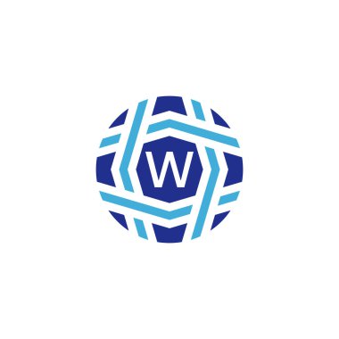 İlk harf W küre logosu Küresel Bağlantıyı Sembolize Et