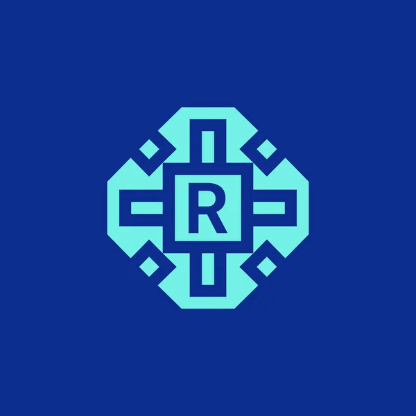 最初の文字 ロゴの装飾的な現代フレームのエンブレム — ストックベクタ