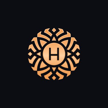 İlk harf H soyut çiçek madalyonu amblemi logosu