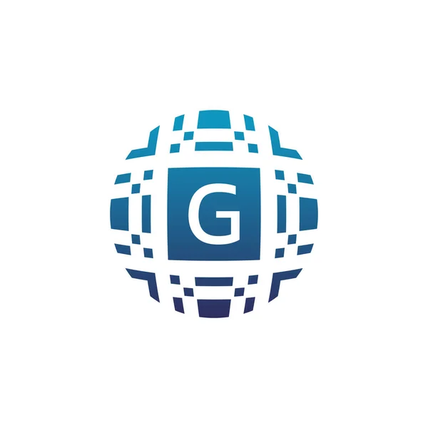 Počáteční Písmeno Kruh Digitální Tech Elektronické Pixel Znak Logo — Stockový vektor