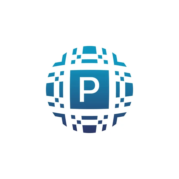 Letra Inicial Círculo Tecnología Digital Píxel Electrónico Emblema Logotipo — Archivo Imágenes Vectoriales