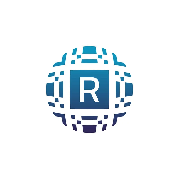 首字母R圆数码电子象素标志 — 图库矢量图片