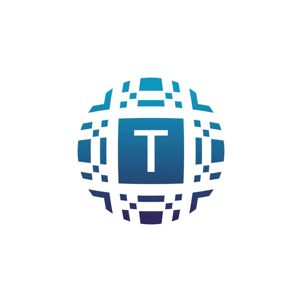 Initial Letter Circle Digital Tech Electronic Pixel Emblem Logo — Stock Vector