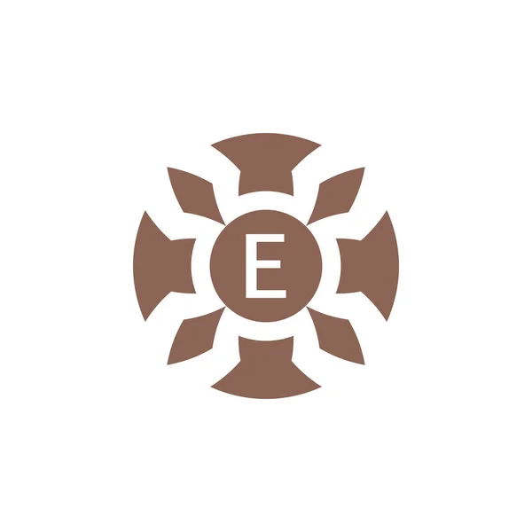 初期の文字 E抽象的な装飾的な自然な葉ピンエンブレムのロゴ — ストックベクタ