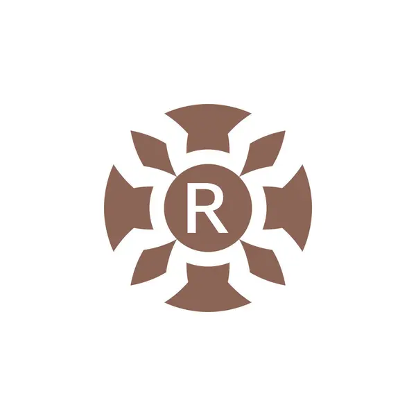 最初の文字 R抽象的な装飾的な自然な葉ピンエンブレムのロゴ — ストックベクタ