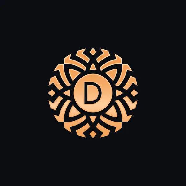 最初の手紙D抽象的な花のメダリオンエンブレムのロゴ — ストックベクタ