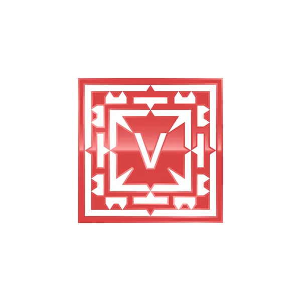 首字母V标志 雅致的正方形徽章图案 — 图库矢量图片
