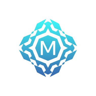 İlk harf M dekoratif kare desenli logo