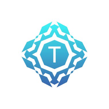 İlk harf T dekoratif kare desenli logo