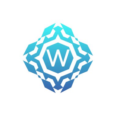 İlk harf W dekoratif kare desenli logo