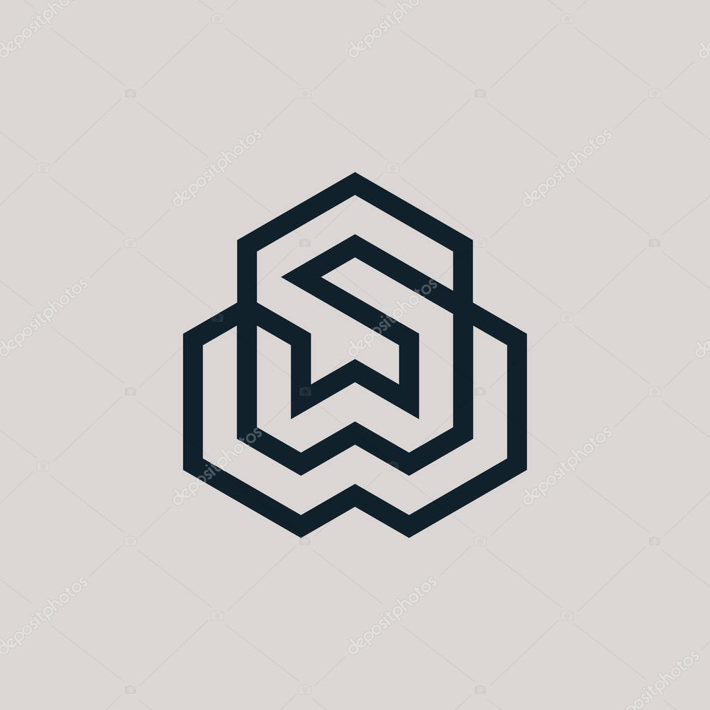Modern initial letter SW or WS monogram logo