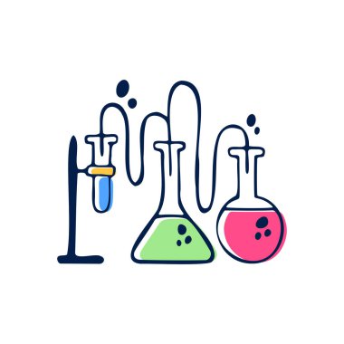 Bir reaksiyon tüpündeki kimyasal reaksiyon deneyinin el çizimi.