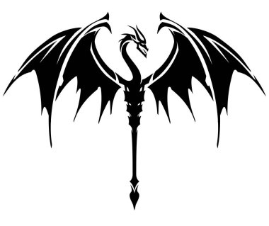 Dragon Black Ink Tattoo, Front View Illustration